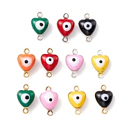 Brass Enamel Connector Charms, Heart with Evil Eye, Mixed Color, 11x6.5x4mm, Hole: 1mm(KK-K263-04)
