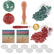 CRASPIRE DIY Scrapbook Making Kits, Including Sealing Wax Particles, Pear Wood Handle, Brass Wax Seal Stamp, Brass Spoon, Candles, Paper Invitation Envelope, Mixed Color, 8.5x17x0.1cm(AJEW-CP0004-33)