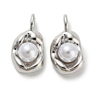 Alloy with ABS Plastic Imitation Pearl Pendants, Lead Free & Cadmium Free, Oval Charm, Platinum, 16x8x7.5mm, Hole: 2.5mm(FIND-G061-05P)