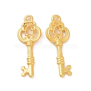 Rack Plating Alloy Pendants, Key Charms, Matte Gold Color, 27.5x10x2mm, Hole: 1.5mm(FIND-H034-04G)