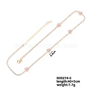 European and American Fashion Style Brass Rhinestone Flower Necklaces, Pearl Pink, 15.75 inch(40cm)(IO5961-6)