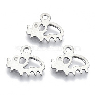 201 Stainless Steel Charms, Laser Cut, Hollow, Elephant, Stainless Steel Color, 9.5x11x0.8mm, Hole: 1.4mm(STAS-R116-028)