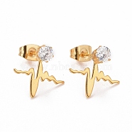 304 Stainless SteelStud Earrings, with 316 Stainless Steel Pin & Glass Imitation Cubic Zirconia, Golden, 13x14.5mm, Pin: 0.7mm(EJEW-C019-09G)