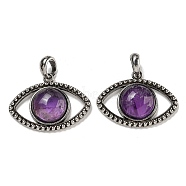 Natural Amethyst Pendants, Alloy Eye Charms, Antique Silver, Cadmium Free & Lead Free, 26x35.5x7mm, Hole: 7mm(G-G147-07AS-11)