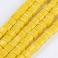 Opaque Glass Beads Strands, Faceted, Cube, Yellow, 2~2.5x2~2.5x2~2.5mm, Hole: 0.5mm, about 195~200pcs/strand, 16.9~17.5 inch(43~44.5cm)(EGLA-F121-NC02)