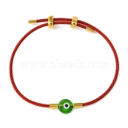 Lampwork Evil Eye & Brass Beaded Bangle, Stainless Steel Twist Rope Adjustable Bangles for Women, Lime Green, Inner Diameter: 2~3-1/2 inch(5~9cm), 2mm(BJEW-A008-01C)