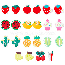 14pcs 7 styles Cute Silicone & Plastic Clips, for Paper Document, School Office Supplies, Fruit/Ice Cream/Cactus, Mixed Shapes, 25.5~33.5x23.5~24.5x13.5~14mm, 2pcs/style(AJEW-OC0004-46)