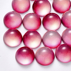 Transparent Spray Painted Glass Cabochons, with Glitter Powder, Half Round/Dome, Fuchsia, 20x10mm(GLAA-S190-013C-G02)