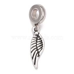 304 Stainless Steel European Dangle Charms, Large Hole Pendants, Wings, Antique Silver, 29.5mm, Hole: 4mm, Wing: 19.5x6x2mm(STAS-I194-05AS)