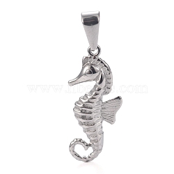 304 Stainless Steel Pendants, Sea Horse, Stainless Steel Color, 29x12.5x4mm, Hole: 8x3.5mm(X-STAS-H110-12P)