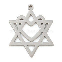 Non-Tarnish 304 Stainless Steel Pendants, Laser Cut, Star of David with Heart Charm, Stainless Steel Color, 27x21.5x1mm, Hole: 1.5mm(STAS-Z076-4P)