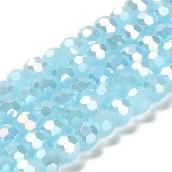 Imitation Jade Glass Beads Stands, AB Colors, Faceted, Round, Light Sky Blue, 8x7~7.5mm, Hole: 1.5mm, about 66pcs/strand, 18.82~19.06 inch(47.8~48.4cm)(EGLA-A035-J8mm-B09)
