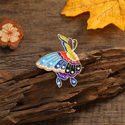Retro Butterfly Enamel Pins, Ethnic Style Alloy & Imitation Pearl Brooch for Women, Colorful, 40x35mm(PW-WG79601-02)