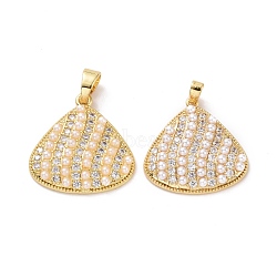 Shell Shaped Brass Micro Pave Clear Cubic Zirconia Pendants, with Acrylic Imitation Pearl, Cadmium Free & Lead Free, Real 18K Gold Plated, 24x23x5mm, Hole: 4x6mm(KK-G406-22G)