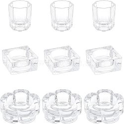 SUPERFINDINGS 9Pcs 3 Style Glass Dappen Dish/Lid Bowl Cup Crystal Dish, Mini Bowl Liquid Holder, Nail Art Manicure Accessories Container, Flower & Square & Octagon, Clear, 3.2~6.25x3.2~6.3x2.05~3.25cm, 3pcs/style(MRMJ-FH0001-15)