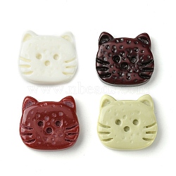 Opaque Resin Beads, Cat Head, Mixed Color, 16x17x4mm, Hole: 1.8mm(CRES-B021-02)