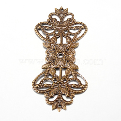 Iron Links, Etched Metal Embellishments, Flower, Antique Bronze, 73~73.5x31.5x1mm, Hole: 1mm(X-IFIN-Q118-19AB)
