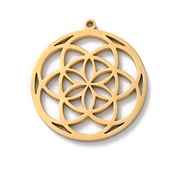 304 Stainless Steel Pendants, Laser Cut, Flower Charm, Real 18K Gold Plated, 21.5x19.5x1.5mm, Hole: 1mm(STAS-S149-02G)