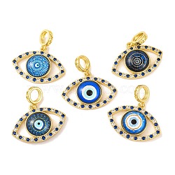 Rack Plating Brass Micro Pave Cubic Zirconia Pendant, with Glass, Long-Lasting Plated, Evil Eye, Real 18K Gold Plated, Mixed Color, 30x28.5x5.5mm, Hole: 6mm(KK-H486-20G)