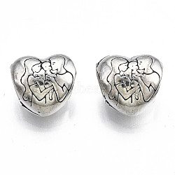 Rack Plating Alloy European Beads, Large Hole Beads, Cadmium Free & Nickel Free & Lead Free, Mother's Day, Heart with Couple & Baby, Antique Silver, 11x12x8.5mm, Hole: 5mm(MPDL-N039-096)