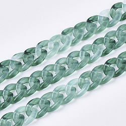 Acrylic Handmade Curb Chains, Imitation Gemstone Style, Light Sea Green, 14x10x3mm, about about 39.37 inch(1m)/strand(SACR-N006-02F)