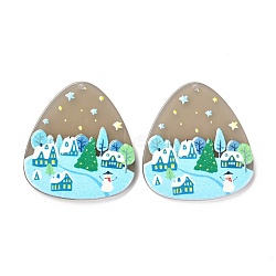 Christmas Theme 3D Printed Resin Pendants, DIY Earring Accessories, Teardrop with Pattern, Light Sky Blue, Snowman Pattern, 34.5x32x2.5mm, Hole: 1.6mm(RESI-I036-04)