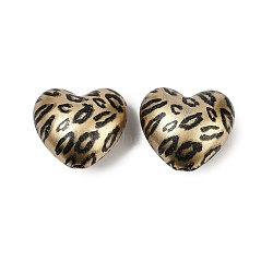 Printed Acrylic Beads, Heart Leopard Print Pattern, Light Khaki, 19.5x22x12.5mm, Hole: 2mm(PACR-P005-02B)