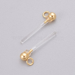 Transparent Painless Prevent Allergy Resin Stud Earring Findings, with Loop, Stainless Steel Findings, Real 18k Gold Plated, 13x4.3mm, Hole: 1.4mm, Pin: 1mm(KY-L005-06G)