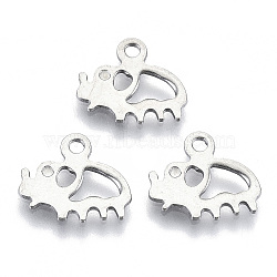 Non-Tarnish 201 Stainless Steel Charms, Laser Cut, Hollow, Elephant, Stainless Steel Color, 9.5x11x0.8mm, Hole: 1.4mm(STAS-R116-028)