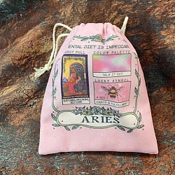 Tarot Card Storage Bag, Canvas Cloth Tarot Drawstring Bags, Rectangle with Constellation Pattern, Aries, 18x13cm(ZODI-PW0001-092-A07)