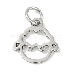 Non-Tarnish 304 Stainless Steel Pendants, Twelve Chinese Zodiac Charms, with Jump Ring, Sheep, 11x11x0.9mm, Hole: 3.1mm(STAS-L279-001P-12)