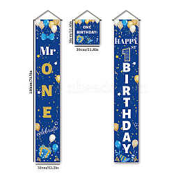 Polyester Hanging Sign for Home Office Front Door Porch Decorations, Rectangle & Square, Word Give Thanks, Blue, 180x30cm and 30x30cm, 3pcs/set(HJEW-WH0023-015)