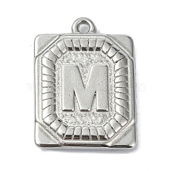 Anti-Tarnish 304 Stainless Steel Pendants, Rectangle with Letter Charm, Letter M, 24.5x18x3mm, Hole: 1.8mm(STAS-U033-01P-M)