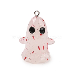 Halloween Theme Luminous Resin Pendants, Glow in the Dark, Ghost, 35x25x21mm, Hole: 2mm(RESI-S06-01B)