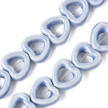 Handmade Porcelain Beads Strands, Heart, Bright Glazed Porcelain, Cornflower Blue, 13x14.5x5mm, Hole: 1.4mm, about 25pcs/strand, 12.60''(32cm)