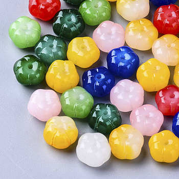 Imitation Jade Glass Beads, Flower, Mixed Color, 9.5x9.5x6.5mm, Hole: 1.2mm