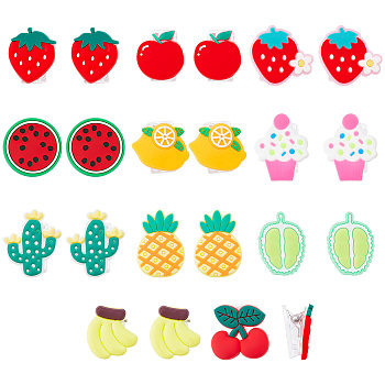 16pcs 8 styles Cute Silicone & Plastic Clips, for Paper Document, School Office Supplies, Fruit/Ice Cream/Cactus, Mixed Shapes, 25.5~33.5x23.5~24.5x13.5~14mm, 2pcs/style