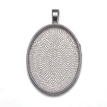 Alloy Pendant Cabochon Settings, Cadmium Free & Nickel Free & Lead Free, Plain Edge Bezel Cups, DIY Findings for Jewelry Making, Platinum Color, 39x25x3mm, Hole: 4mm, tray: 30x22.5mm
