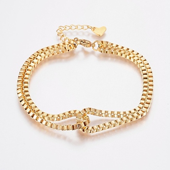 304 Stainless Steel Box Chain Bracelets, Multi-strand Bracelets, with Lobster Claw Clasps, Golden, 7-1/8 inch(180mm), 2.5mm