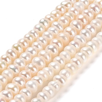 Natural Cultured Freshwater Pearl Beads Strands, Rondelle, Grade 6A, Beige, 4.5~5x3~4.5mm, Hole: 0.7mm, about 124pcs/strand, 14.65 inch(37.2cm)