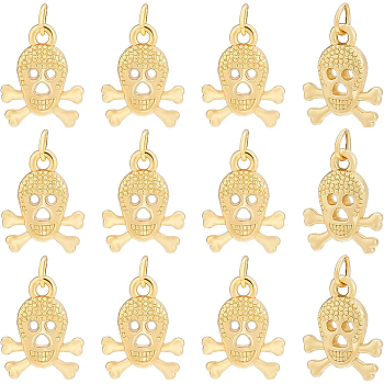 BENECREAT 20Pcs Alloy Pendants, Long-Lasting Plated, with Jump Ring, Skull, Real 18K Gold Plated, 16.5x13x4mm, Hole: 2.5mm