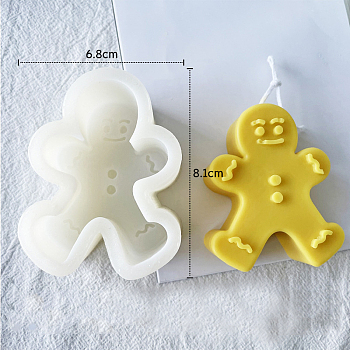 Christmas Theme DIY Candle Food Grade Silicone Molds, Resin Casting Molds, For UV Resin, Epoxy Resin Jewelry Making, Gingerbread Man, White, 8.5x7x3.3cm