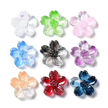 Transparent Resin Sakura Cabochons, Flower with Tinfoil, Mixed Color, 24x25x6mm