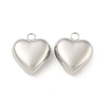 Valentine's Day 304 Stainless Steel Pendants, Heart Charm, Stainless Steel Color, 29x25x11mm, Hole: 4mm