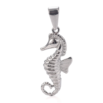 304 Stainless Steel Pendants, Sea Horse, Stainless Steel Color, 29x12.5x4mm, Hole: 8x3.5mm