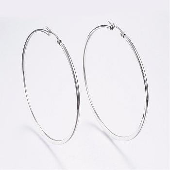 304 Stainless Steel Big Hoop Earrings, Hypoallergenic Earrings, Flat Ring Shape, Stainless Steel Color, 12 Gauge, 69~71x2mm, Pin: 0.7x1mm