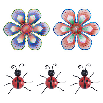Crafans 3D Iron Flower and Ladybug Big Pendants, for Home Wall Decoration, Colorful, 149x149x1mm, Hole: 9x10mm