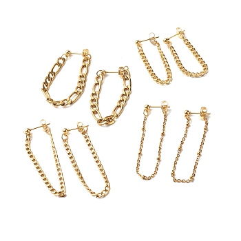 Chain Shape Dangle Stud Earring for Girl Women, 304 Stainless Steel Ear Thread, Golden, 35~50mm long, Pin: 0.8mm