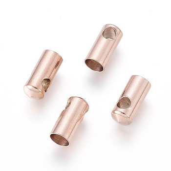 Ion Plating(IP) 304 Stainless Steel Cord Ends, End Caps, Column, Rose Gold, 9x4mm, Hole: 1.8mm, Inner Diameter: 3.5mm