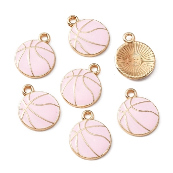 Alloy Enamel Pendants, Light Gold, Basketball, Pink, 17x13.5x2mm, Hole: 1.6mm, 10pcs/bag